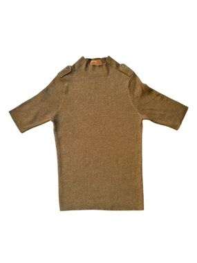Kerisma Ryder Eco-Yarn Olive Ribbed Mockneck Sweater Epaulet Top M/L Wool Blend